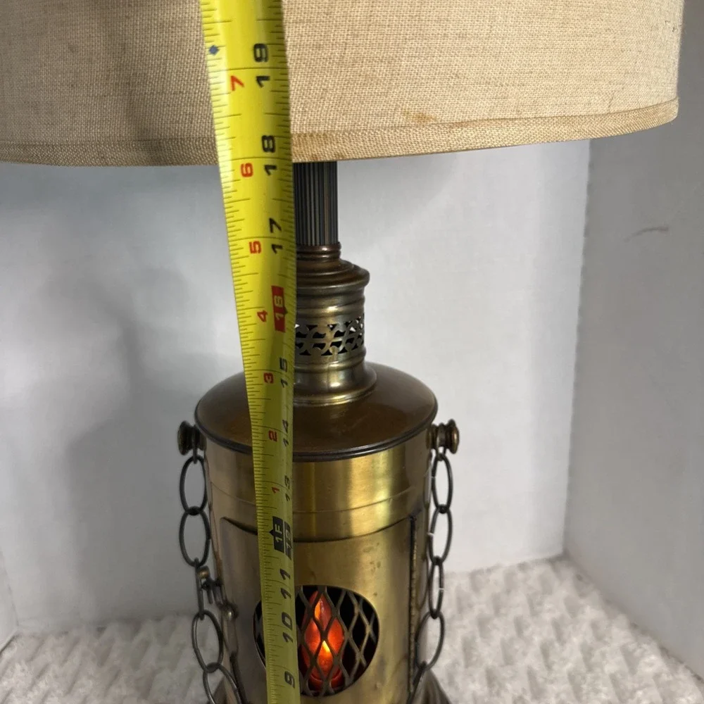 VTG MCM Nautical Brass Tone 2 Light  Maritime Flicker Lantern Table Lamp Coastal